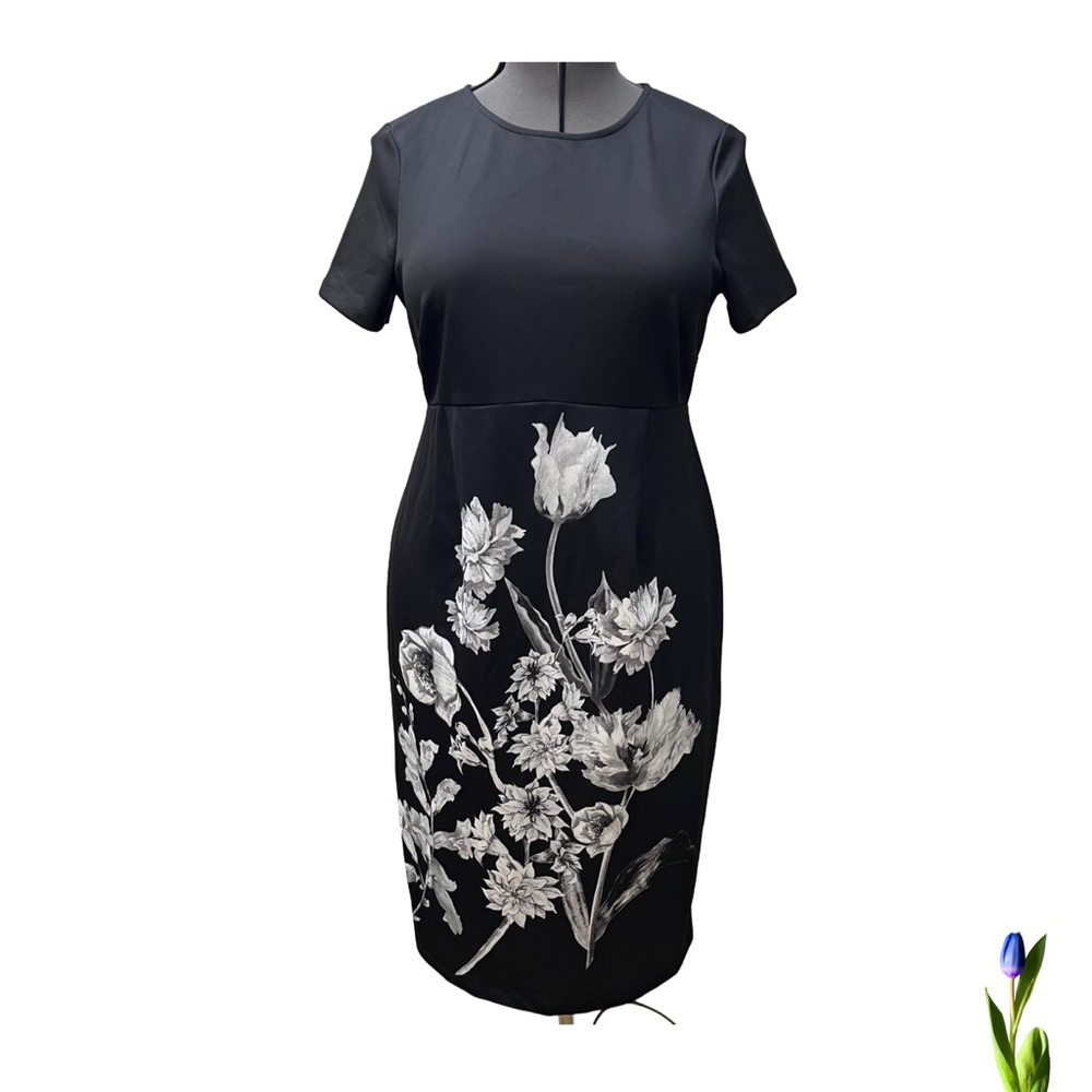 Maternity ASOS Dress Monochrome Floral Midi Black Wedding Guest Size 8